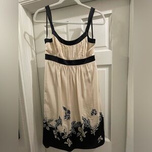 BCBGMaxAzria cream silk dress with embroidered flowers